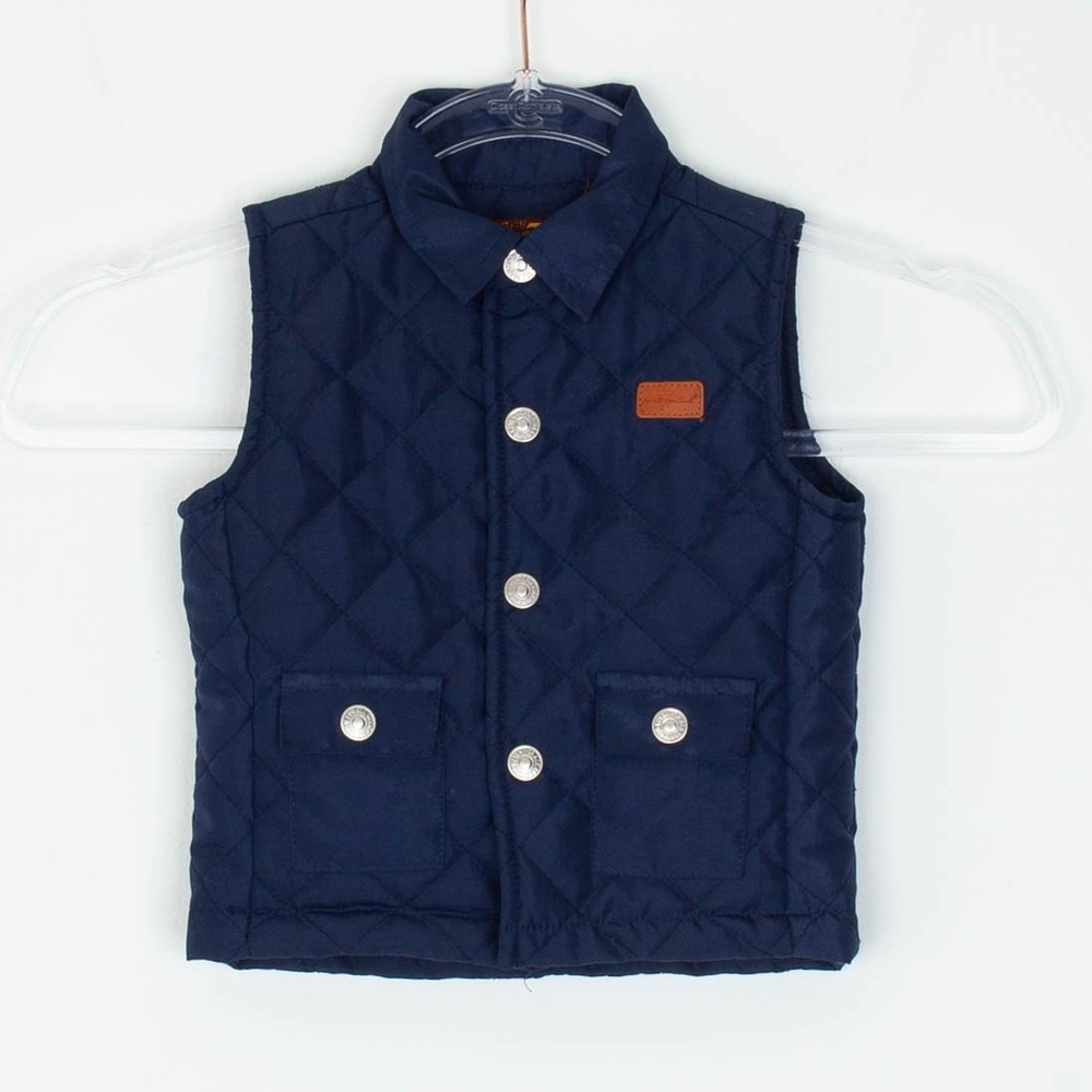 7 For‎ All Mankind Kids Quilted Vest Top Collared Button Front Navy Size 12M